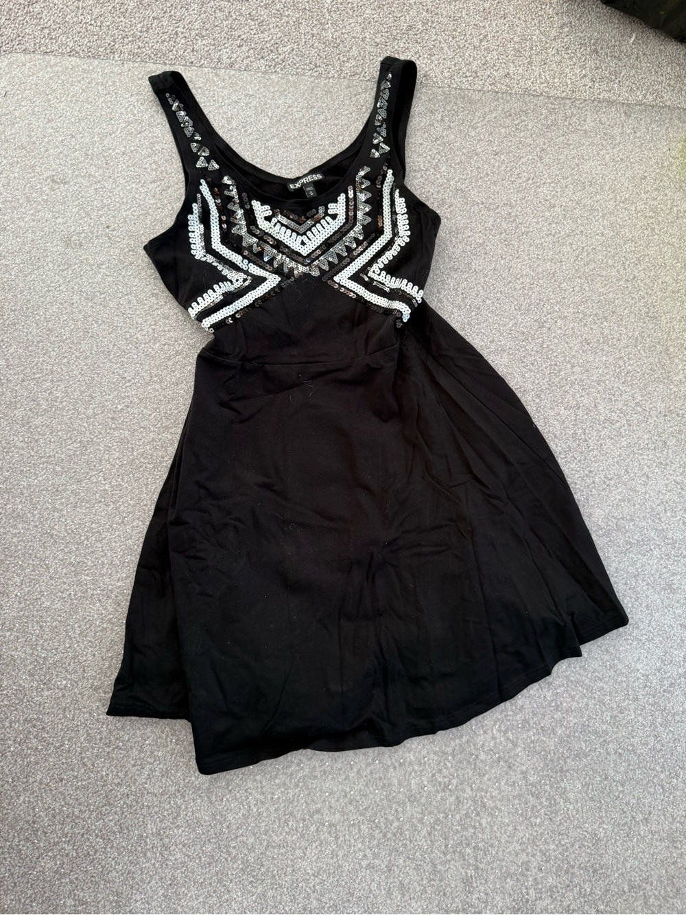 Express Black Tank Dress with Silver Sequin Chevron Detail